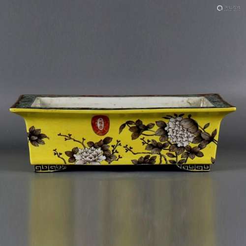 Chinese Yellow Glaze Famille Rose Flower Pot 11 x …