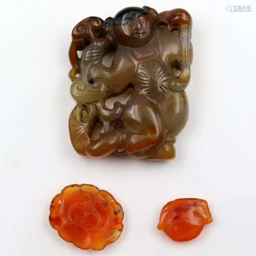 Chinese Agate Pendant and Plaques The big pendant,…