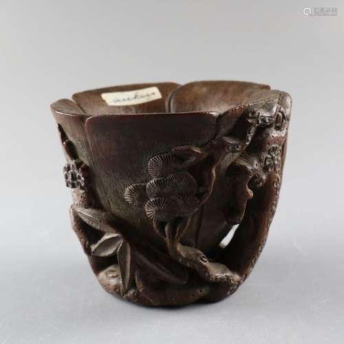 Chinese Bamboo Cup Height 9, diameter 10 cm.