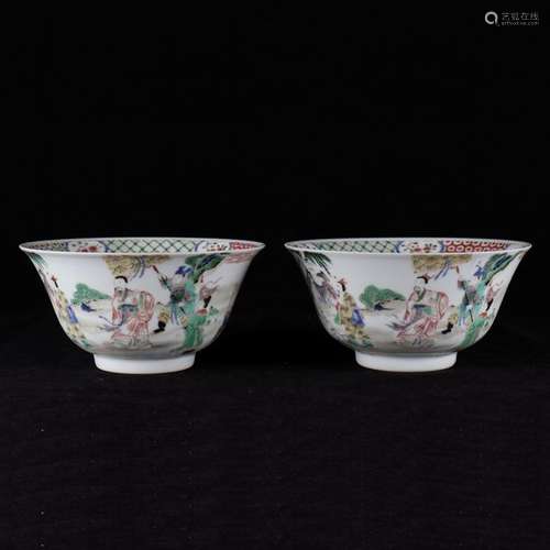 Pair of Chinese Wu Cai Porcelain Bowls Height 10, …