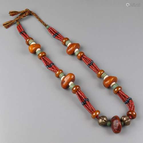 Traditional Tibetan Coral & Amber Necklace Length …