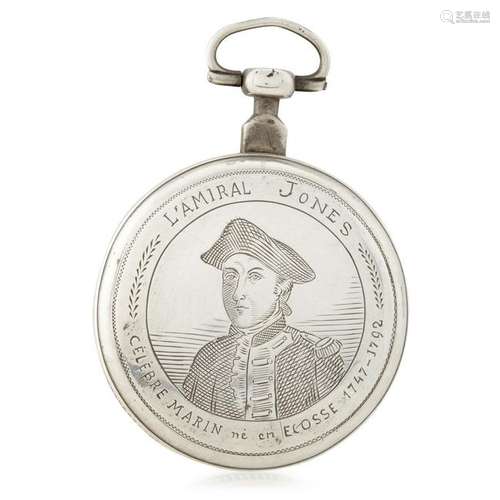 French silver key-wind open face pocket watch  ,