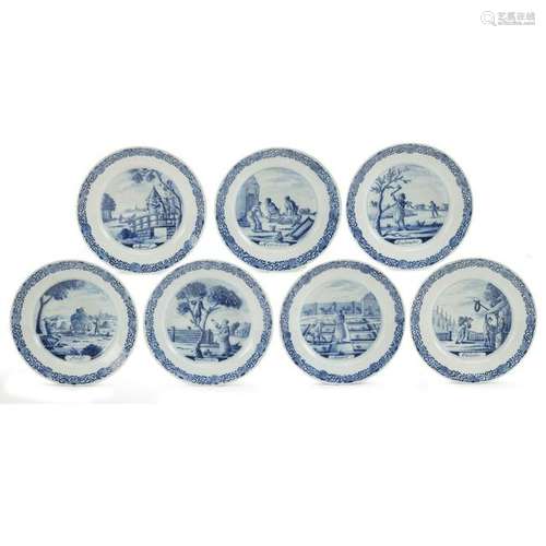 Group of seven Dutch Delft calendar plates, Lampetkan