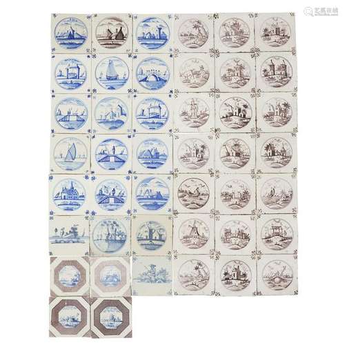 Group of forty-four Dutch Delft blue and manganese