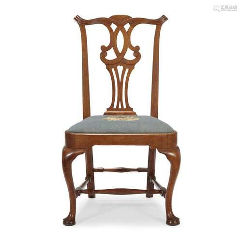 Queen Anne walnut compass-seat side chair, New England,