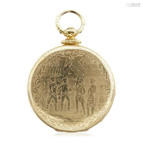 18 karat gold key-wind hunting case pocket watch,