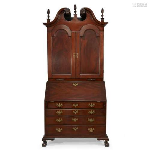 Chippendale carved mahogany secretary bookcase,