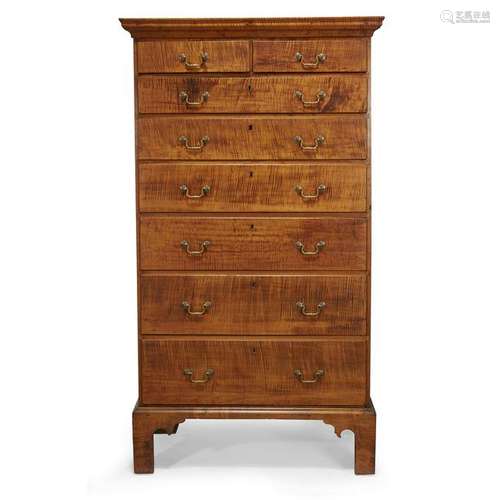 Chippendale figured maple tall chest, New England, late