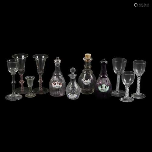 Group of seventeen glass tablewares, Most English,