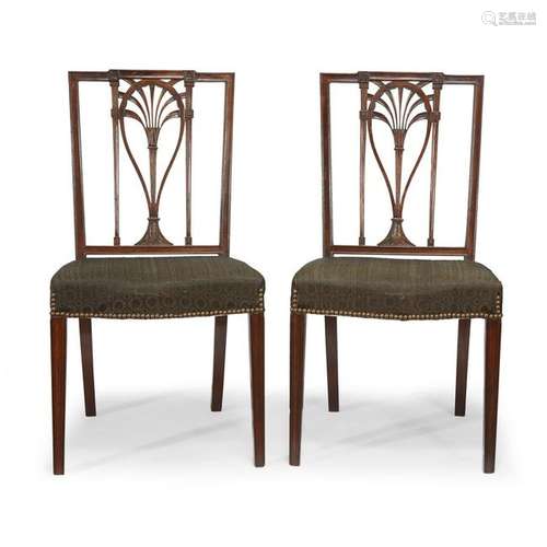 Pair of Federal carved mahogany side chairs, circa 1800