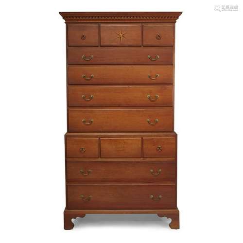 Chippendale inlaid birch chest-on-chest, New England,