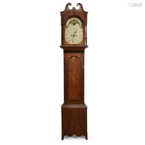 Federal inlaid cherry and elm tall case clock, Isaac