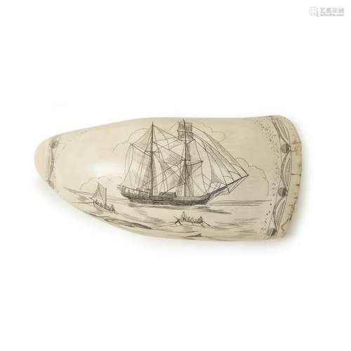 Scrimshaw whale's tooth , dated 