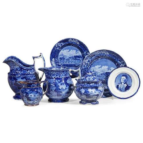 Group of Historical Blue Staffordshire 'Lafayette at