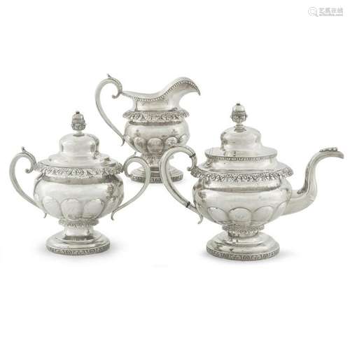 Neoclassical silver three-piece tea service , J.