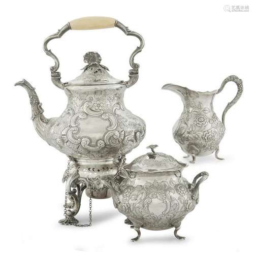 Rococo Revival three-piece silver tea service, Gelston