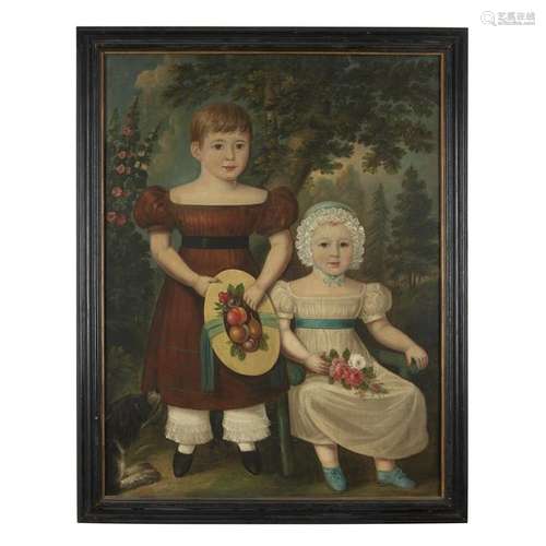 American School 19th century, Portrait of two children