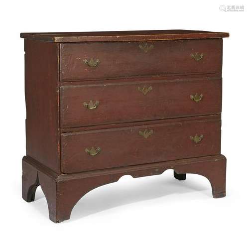 Red-painted pine chest of drawers, Probably New