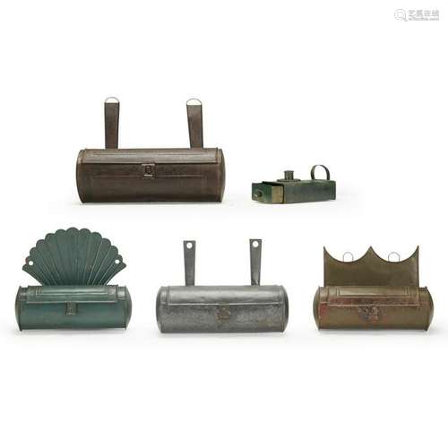 Group of five tin candle boxes, 19th century