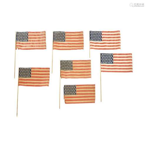 Group of seven 42-Star American Parade flags and two