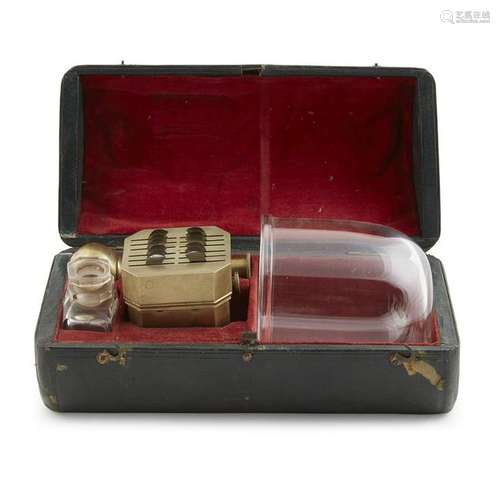 Cylindrical leather-covered blood-letting kit, 19th