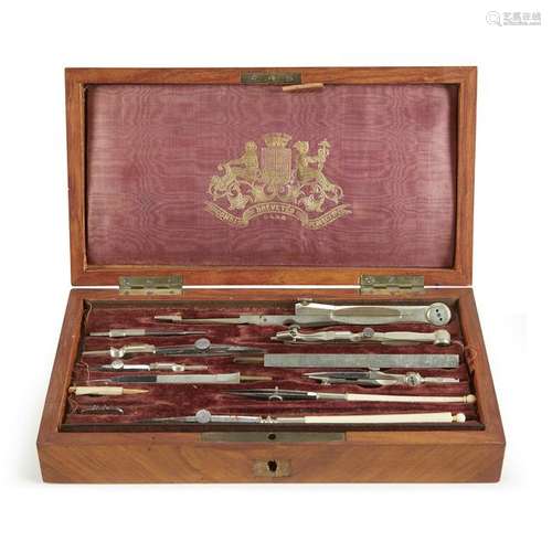 Rosewood box with drafting instruments, Compas