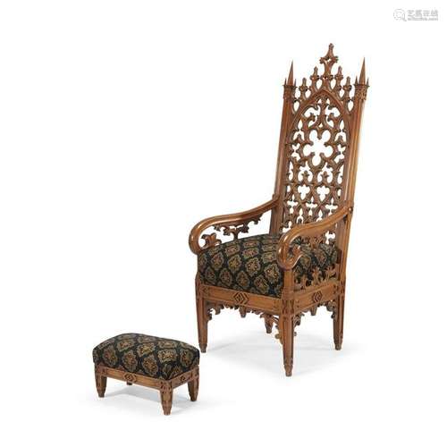 Impressive Gothic Revival walnut armchair and