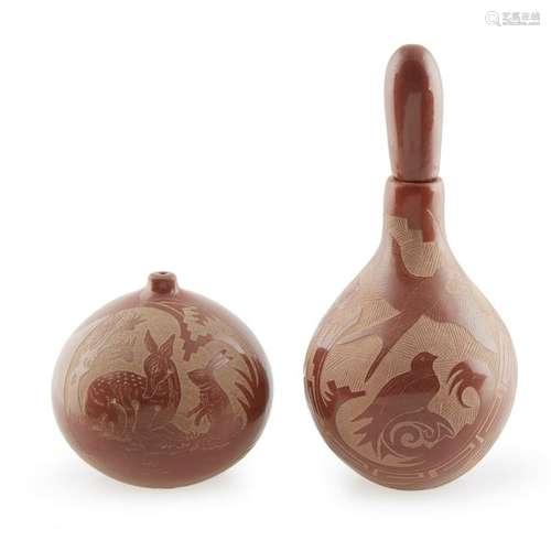 Two Santa Clara pottery seed jars, Grace Medicine