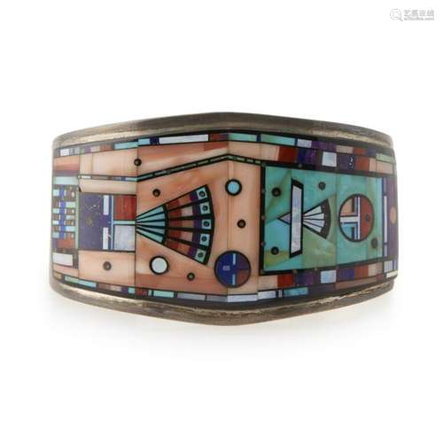 Navajo sterling silver and inlay bracelet, Ervin P.