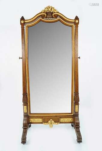 WALNUT AND ORMOLU MOUNTED CHEVAL DRESSING MIRROR