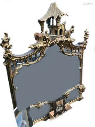 18TH-CENTURY CARVED CHIPPENDALE OVERMANTLE MIRROR