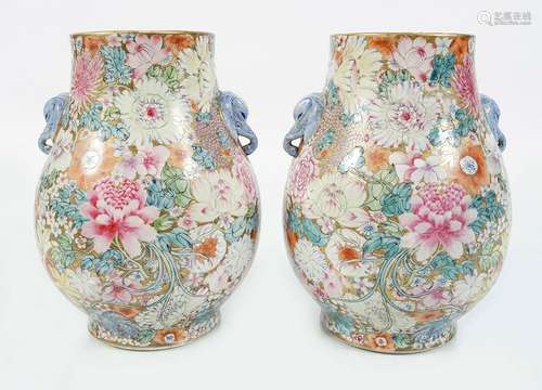 PAIR OF QING PERIOD MILLEFIORI VASES