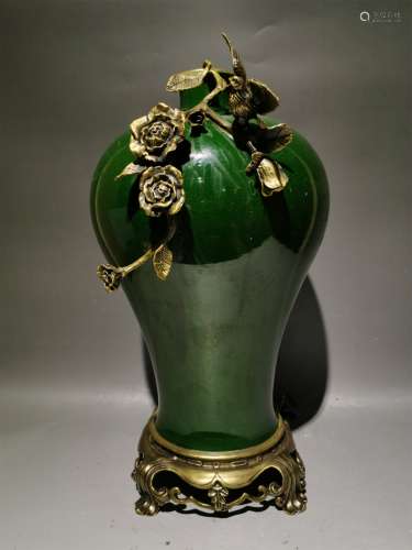 A European Green Glazed Porcelain Vase