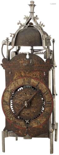 Eisenuhr17. Jh. und später. Einzeigerige Eisenuhr mit Stundenschlag auf Glocke. Offenes Eisenwerk.