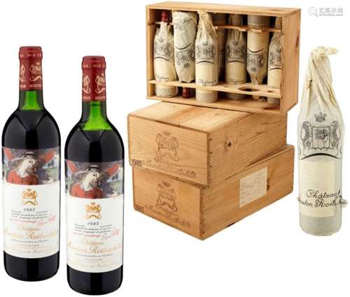 Chateau Mouton Rothschild1985. Pauillac 1er Grand Cru Classé. 2 geschlossene, originale Holzkisten