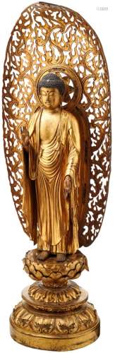 Grosse buddhistische TempelfigurJapan Edo-Periode 18./19. Jh. Holz mit Goldlack und