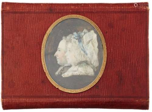 Etui mit MiniaturenGenf, um 1800. Etui aus rotem Leder mit vier Miniaturportraits der Genfer Familie