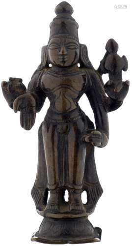 Kleine BronzefigurIndien antik. Stehende vierarmige Göttin. Höhe 10 cm- - -20.00 % buyer's premium