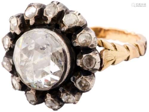Diamant-RingRoségold 585/Silber, Niederlande. 1 Diamant-Rose, wohl foliert, D ca. 9 mm, Pi2.