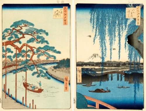 Hiroshige I Ando1797 - 1858Zwei japanische Farbholzschnitte im vertikalen Oban-Format aus der
