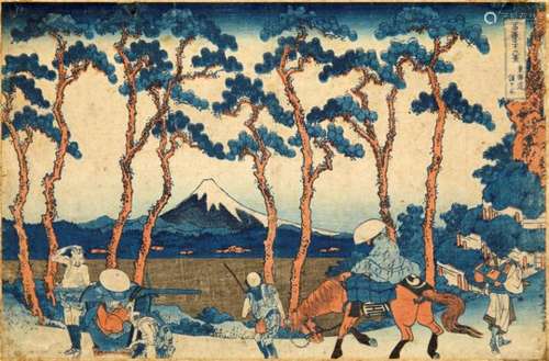 Hokusai Katsushika1760 - 1849Japan 19. Jh. Farbholzschnitt mit blauen Umriss-Linien im