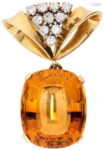 Citrin-Diamant-AnhängerGelbgold 750. 1 Citrin-Kissen, ca. 20 mm x 16 mm. In Weissgold gefasst 10