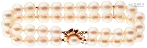 Perlen-ArmbandKulturperlen-Armband, 2-rangig, Perlen-D 7.5 - 8 mm. 2 Zwischenstege.