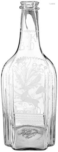 MassflascheWohl Flühli, datiert 1825. Farbloses, in die Form geblasenes Glas. Gerutschter,