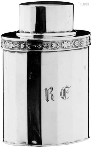 ZimtstreuerBern, um 1820. Meistermarke Rehfues. Silber. Ovaler, facettierter Korpus. Stülpdeckel.