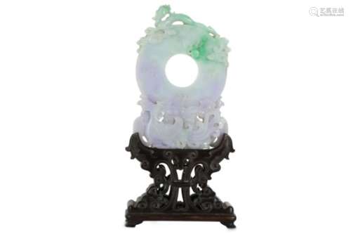 A CHINESE LAVENDER JADEITE 'CHILONG AND PHOENIX' DISK, BI.