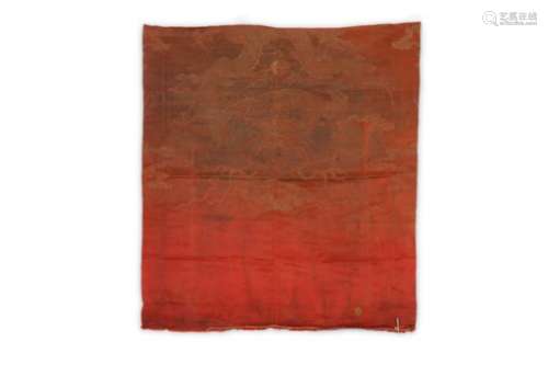 A CHINESE RED-GROUND ‘DRAGON’ SILK PANEL.