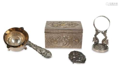FOUR CHINESE SILVER ITEMS.