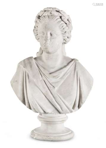 BUST OF ROMAN WOMAN IN WHITE STATUARY MARBLE 17TH CENTURY