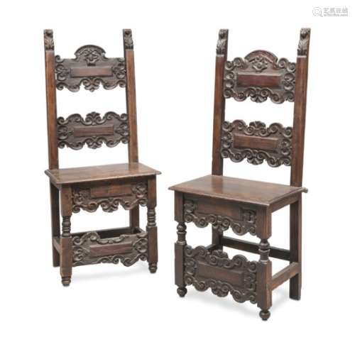 A PAIR OF WALNUT CHAIRS CENTRAL ITALY 18TH CENTURY